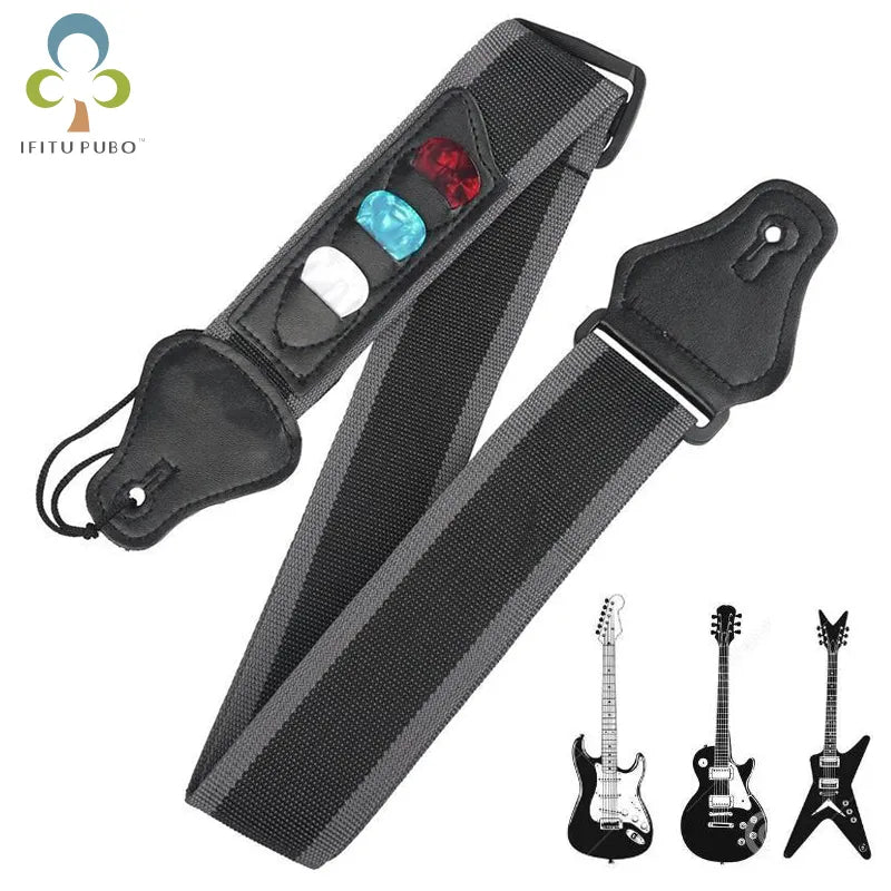 Adjustable Electric Guitar Strap with 3 Pick Holders - PU Leather Ends, Acoustic Guitar Bass Belt Accessories GYH