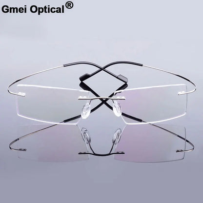 Gmei Optical Rimless Glasses Frame - Ultralight Memory Alloy Eyeglasses, Flexible Prescription Frames in 9 Colors (T8089)