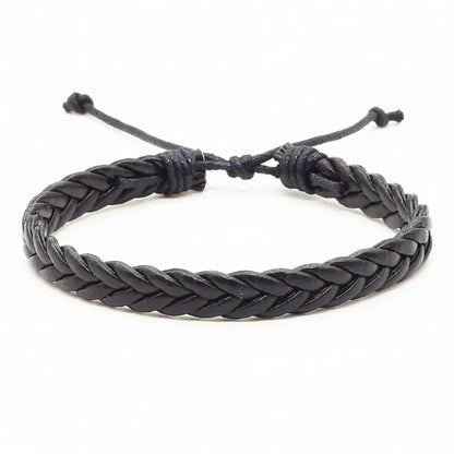 Trendy Handmade Black & Brown Weave PU Leather Bracelet – Fashionable Jewelry for Men and Women