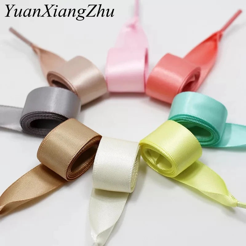 Satin Flat Shoe Laces - 2 CM Width Ribbon Shoelaces for Boots and Sneakers - Available in 19 Colors and Multiple Lengths (80CM, 100CM, 120CM) - 1 Pair