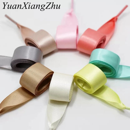 Satin Flat Shoe Laces - 2 CM Width Ribbon Shoelaces for Boots and Sneakers - Available in 19 Colors and Multiple Lengths (80CM, 100CM, 120CM) - 1 Pair