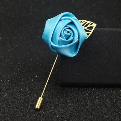 Fabric Ribbon Tie Pin Flower Brooches for Men's and Women's Suits - 19 Colors Available - Stylish Lapel Pins and Suit Accessories