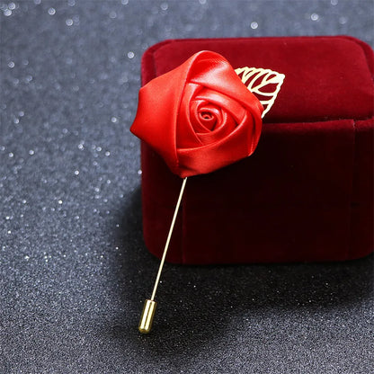 Fabric Ribbon Tie Pin Flower Brooches for Men's and Women's Suits - 19 Colors Available - Stylish Lapel Pins and Suit Accessories