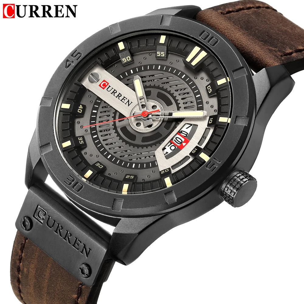 Luxury CURREN Men's Military Sports Watch - Quartz Date Clock, Casual Leather Wrist Watch, Relógio Masculino