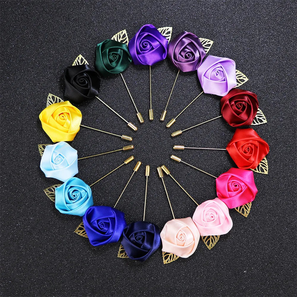 Fabric Ribbon Tie Pin Flower Brooches for Men's and Women's Suits - 19 Colors Available - Stylish Lapel Pins and Suit Accessories