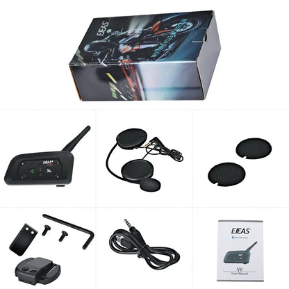 EJEAS V6PRO Motorcycle Bluetooth Helmet Headset Intercom - 1200m Range, 850mAh MOTO Communicator for 6 Riders