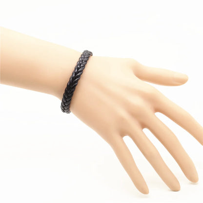 Trendy Handmade Black & Brown Weave PU Leather Bracelet – Fashionable Jewelry for Men and Women