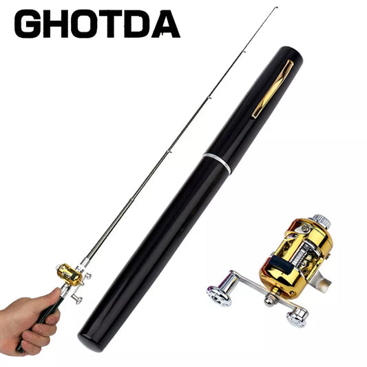 Portable Pocket Telescopic Mini Fishing Pole - Pen Shape Folded Fishing Rod with Reel Wheel