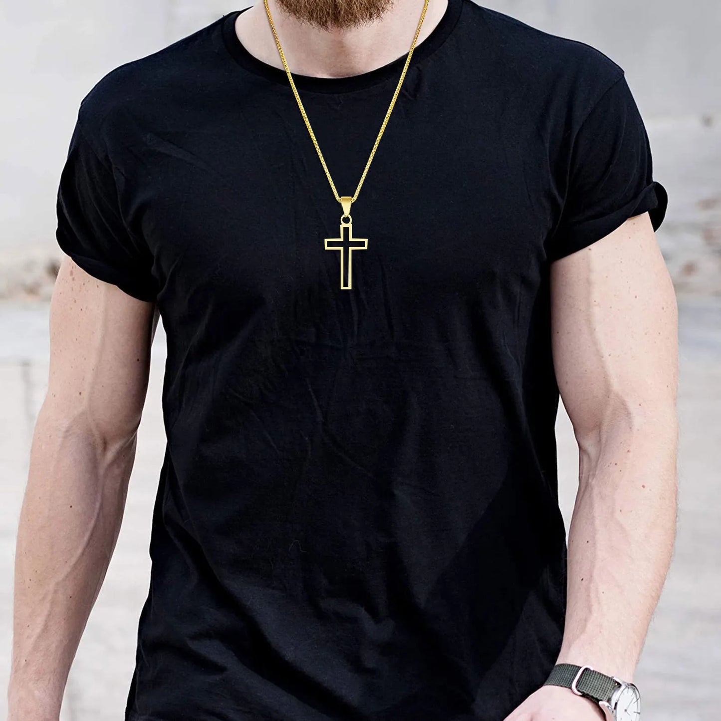 Vnox Stainless Steel Cutout Cross Necklace - Hollow Cross Pendant with 24'' Box Chain for Men & Women, Religious Faith Jewelry