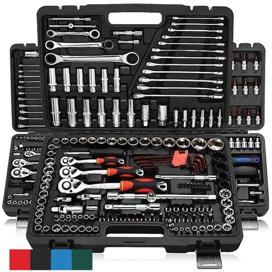 46-Piece Socket and Ratchet Spanner Wrench Set - Professional Car Repair Tool Kit with Screwdriver for Metalworking