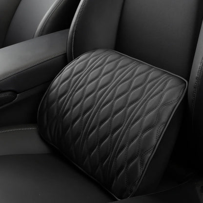 Car Neck Pillow and Lumbar Waist Support: Memory Foam Backrest Headrest Cushion with PU Leather - Auto Gadget Accesorios Interior