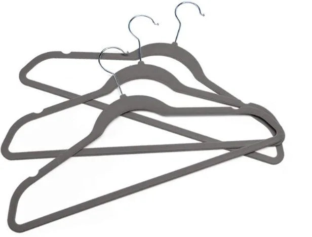 43CM Gray Velvet Non-Slip Hangers - Plastic Flocking Magic Hangers for Clothing Stores, Traceless Coat Organizer