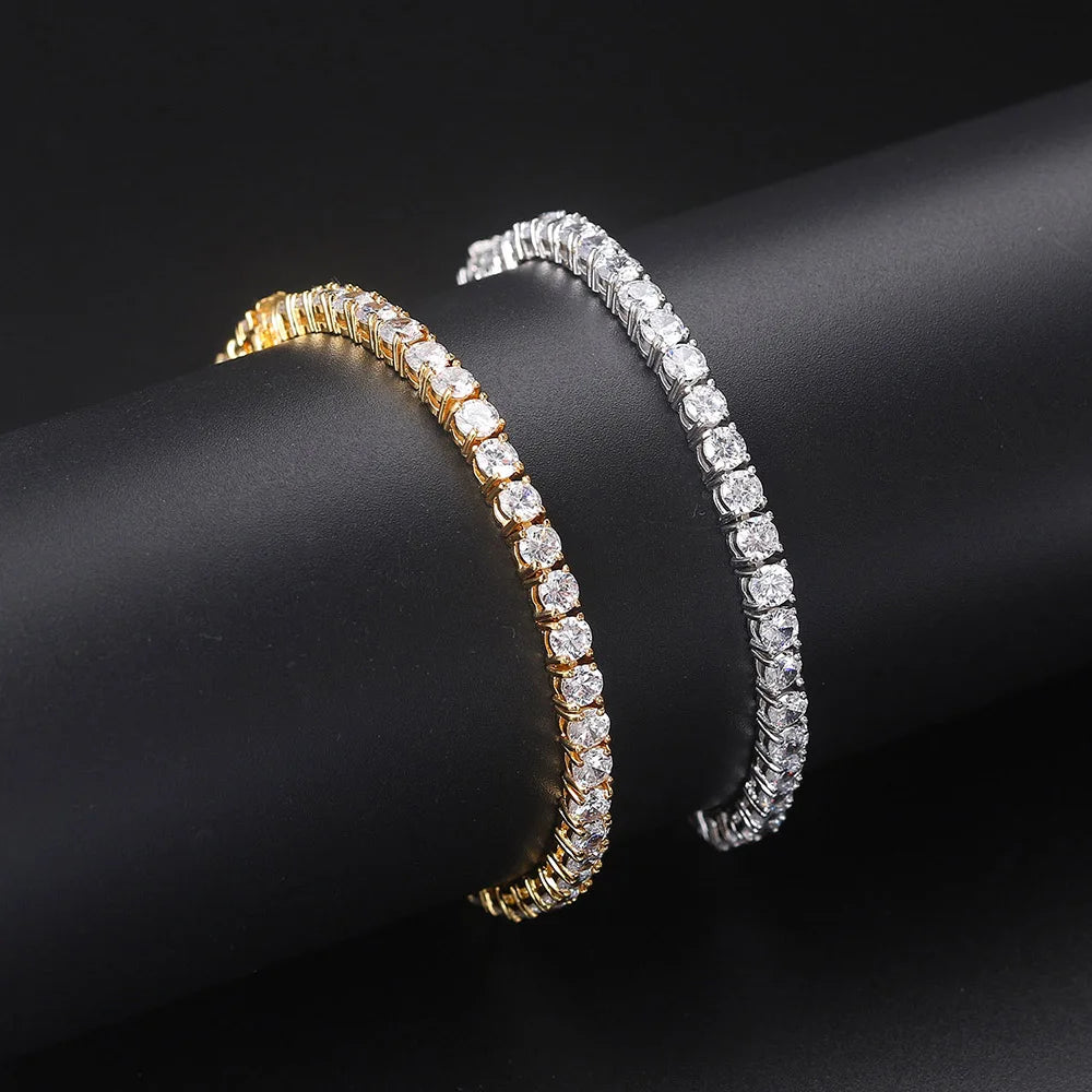 Iced Out Crystal Tennis Bracelet for Women - Punk Hip-Hop Luxury AAA+ Cubic Zirconia, Gold Color Wedding Hand Chain Jewelry OHH118