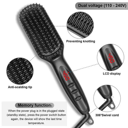 Sleek and Smooth Style: Heating Straightening Comb - Quick Beard Straightener Brush for Men - Styling Iron Smoothing Comb for Effortless Beard and Hair Grooming