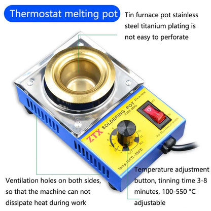 Adjustable Temperature Tin Melting Furnace Stove Pot - 220V, 150/160W - Essential Tools with EU Plug for Various Melting Needs