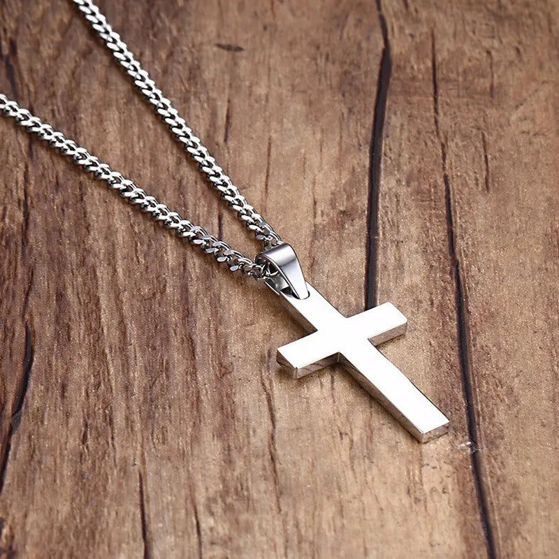 Christian Cross Pendant Necklace – New Fashion Metal Religious Amulet for Men – Party Jewelry Accessory