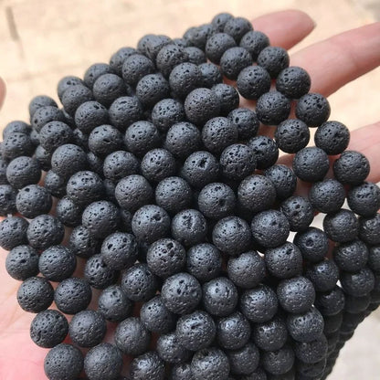 Black Lava Bead Set - Round Volcanic Loose Beads in 6mm-12mm Sizes for Jewelry Making and Gift Charms