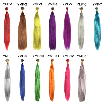 10-Piece I Tip Synthetic Hair Strands - Colored Feather Extension with Zebra Line Design, Hairpiece