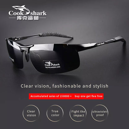 New Cook Shark Aluminum Magnesium Sunglasses - HD Polarized Men's Driving Glasses - Trendy Colorful Eyewear