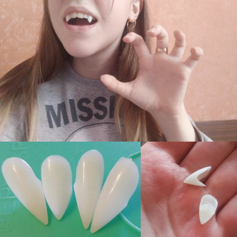 Halloween Vampire Teeth Props: 1.3-1.9cm Horror Dentures with Tooth Gel for Easy Mounting - Cosplay and Party Decor