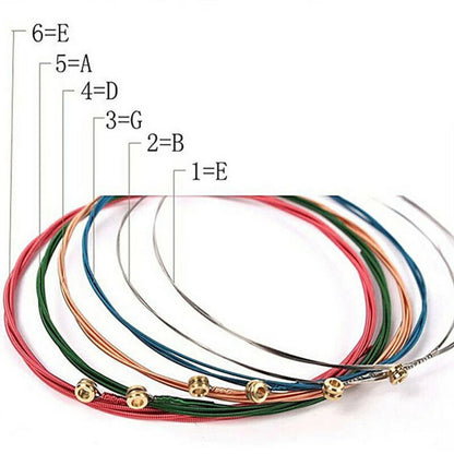 6Pcs/Set Rainbow Colorful Acoustic Guitar Strings - E-A Strings for Acoustic & Classic Folk Guitars - Multi Color Parts