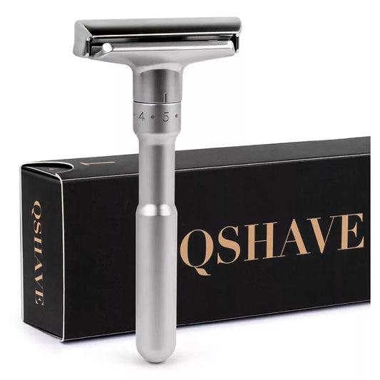 QSHAVE Adjustable Safety Razor Double Edge - Classic Men's Shaving Tool - Mild to Aggressive Hair Removal - 1-6 File Shaver with 5 Blades