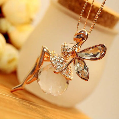 Vintage Butterfly Fairy Pendant Necklace: Women's Fashion Sweater Chain with Charm Crystal Angel Wing - Party Jewelry