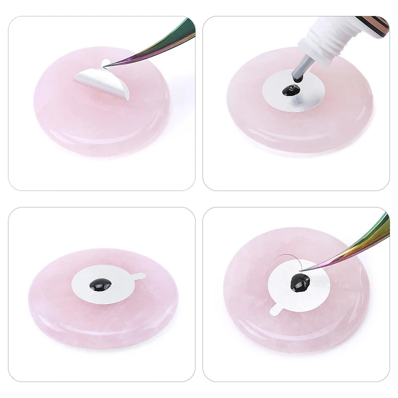 Pink Jade Stone Glue Pallet for Eyelash Extensions - Durable False Eye Lashes Glue Pad Holder - Makeup Tool