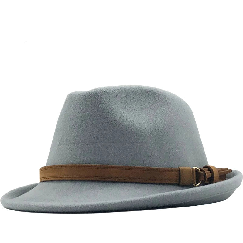 Elegant Wool Fedora Hat for Men and Women - Adjustable Trilby for Winter and Autumn, Church Jazz Style, 55-58CM