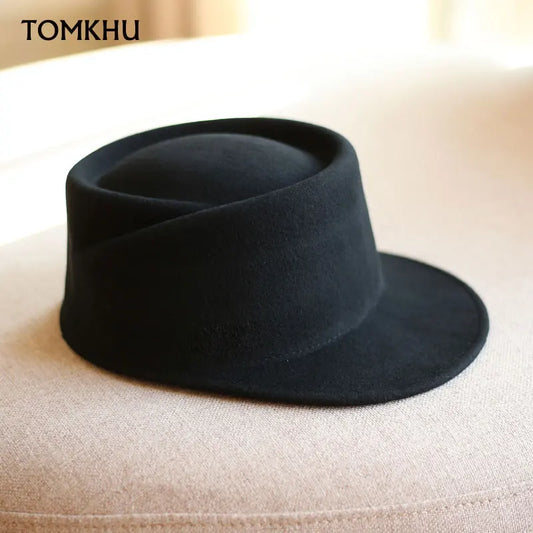 Winter Fedora Hat for Women - Korean Flat Top, Wool, British Casual Style in Navy, Black, Gray, Khaki, High Quality Equestrian Fashion