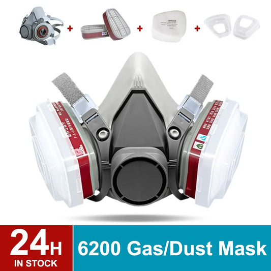 6200 Respirator Gas Mask Set – Vehicle Painting Spray Cartridge Box 6001/6002, Organic Acid Vapors and 5N11 Filters, Dust-Proof for Mining