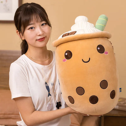 Adorable Cartoon Bubble Tea Plush Toy - Soft Stuffed Milk Tea Doll with Boba, Fruit Tea Cup, and Cushion - Perfect Kids Birthday Gift