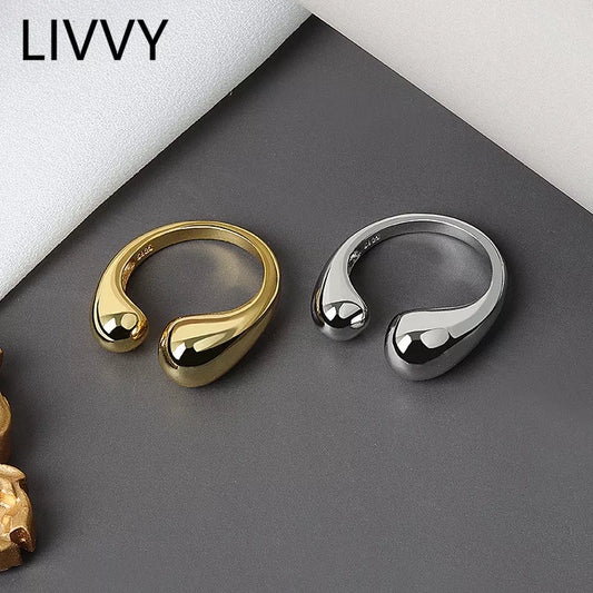 LIVVY Silver Color Double Ball Beads Opening Rings: Trendy Couple Jewelry Gift for Women - 2021 Fashion Trend