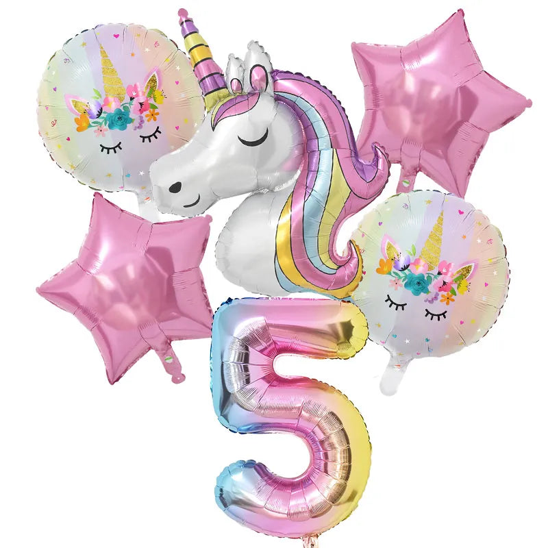 Rainbow Unicorn Balloon Set - 32 Inch Number Foil Balloons for 1st Kids Unicorn Theme Birthday Party and Baby Shower Decorations