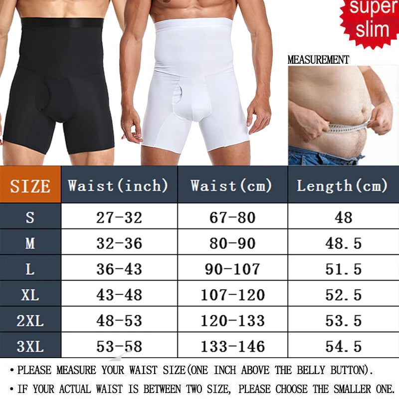 Men's High Waist Tummy Control Compression Shorts - Slimming Body Shaper Boxer Underwear