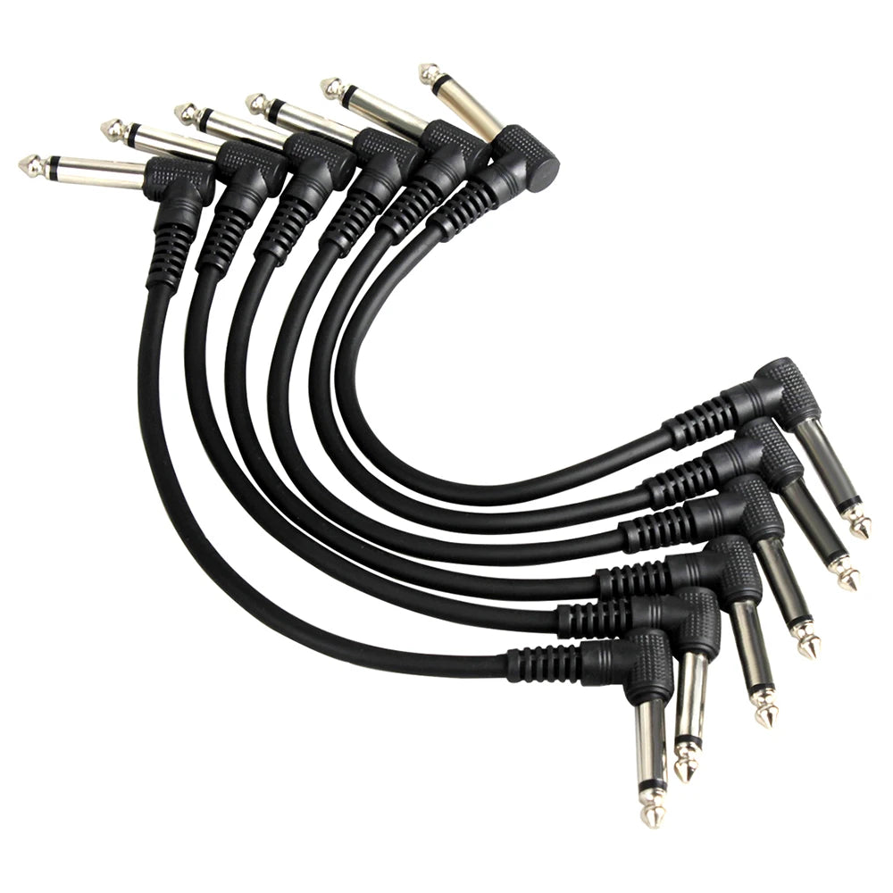 6Pcs Guitar Effect Pedal Cable - 6.35mm to 6.35mm Right Angle Audio Cable, 21cm Copper Wire - Guitar Accessories