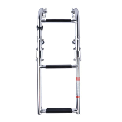 3-Step Stainless Steel Boat Ladder - Transom Mount, Folding Stern Ladder with Gunwale-Mounted Removable Grips