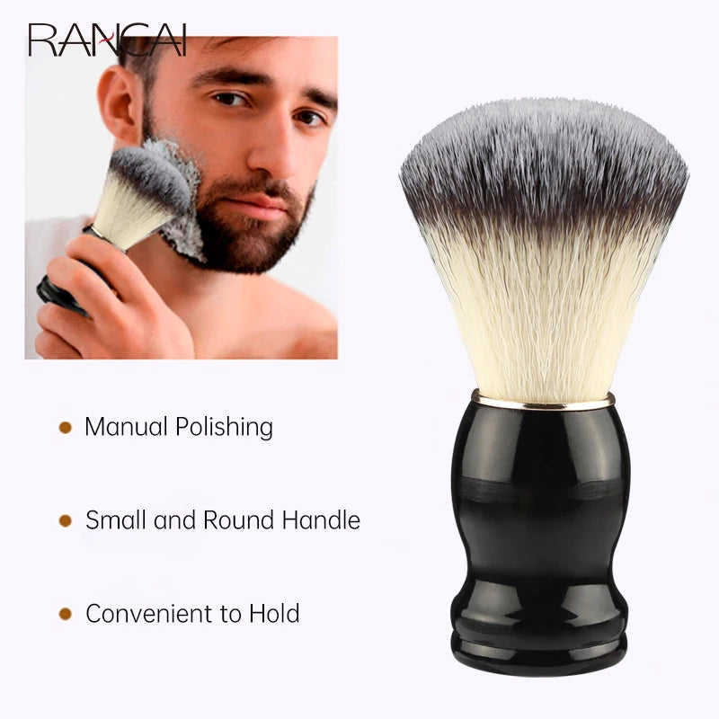 Beard Shaving Brush with Wooden Handle - Bristle Hair, Salon Barber Tool for Soap Foam & Facial Cleaning