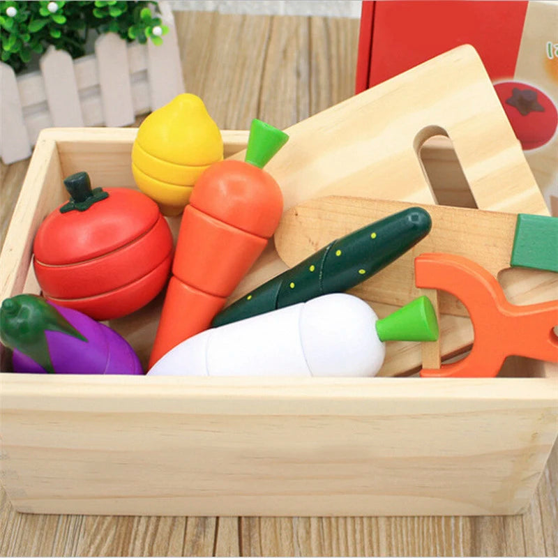 Montessori Wooden Simulation Kitchen Set - Cut Fruits and Vegetables, Classic Pretend Play Cooking Toy for Interest Cultivation