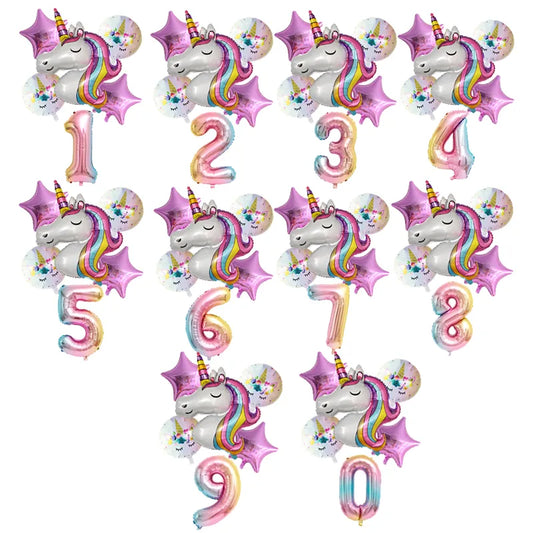 2024 Unicorn-Themed 1st Birthday Party Balloons - Inflatable Helium Foil Balloons for Kids' First Birthday and Baby Showers