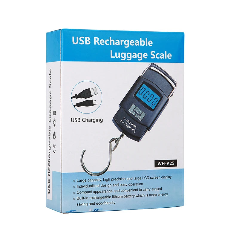 55kg USB Charging Electronic Digital Hanging Hook Travel Scale - Double Precision Luggage Weight Balance for Fishing & Travel