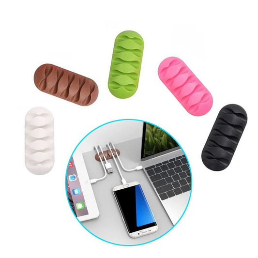 Multipurpose Desktop Cable Winder - Earphone Clip Charger Organizer, Silicone Holder with 5 Slots, Wire Cord Management Fixer