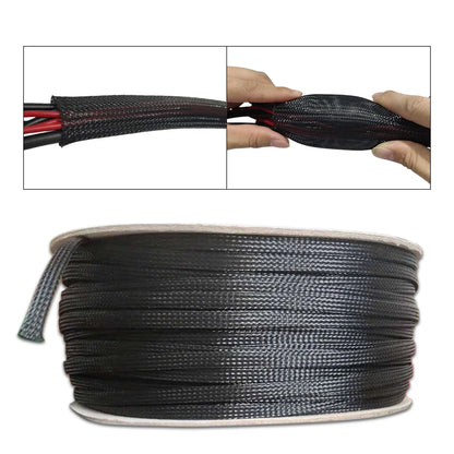 Black Insulated Braid Sleeving – 1/5/10/50M, PET Cable Sleeve for 4/6/8/10/12/14/20/25mm Wire Gland Protection