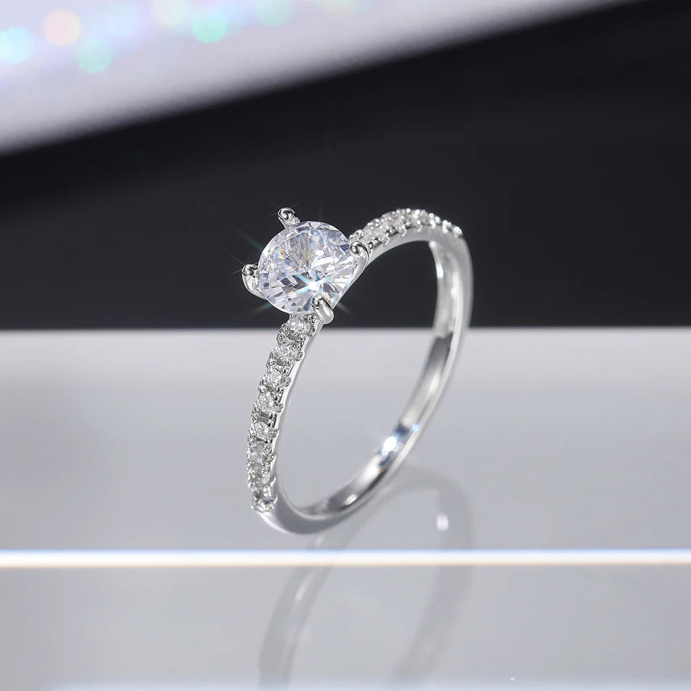 Huitan Classic 4 Claws Round Zirconia Women Wedding Engagement Ring | 3 Colors Available | Low-Key Bridal Jewelry | Hot Sale