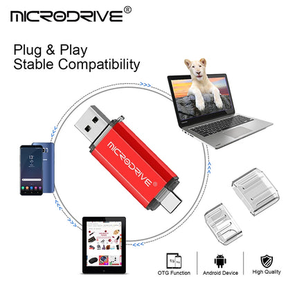 Type C USB Flash Drive OTG 2-in-1 - USB 2.0 and Micro USB Pen Drive, Available in 128GB, 64GB, 32GB, 16GB, 8GB, 4GB