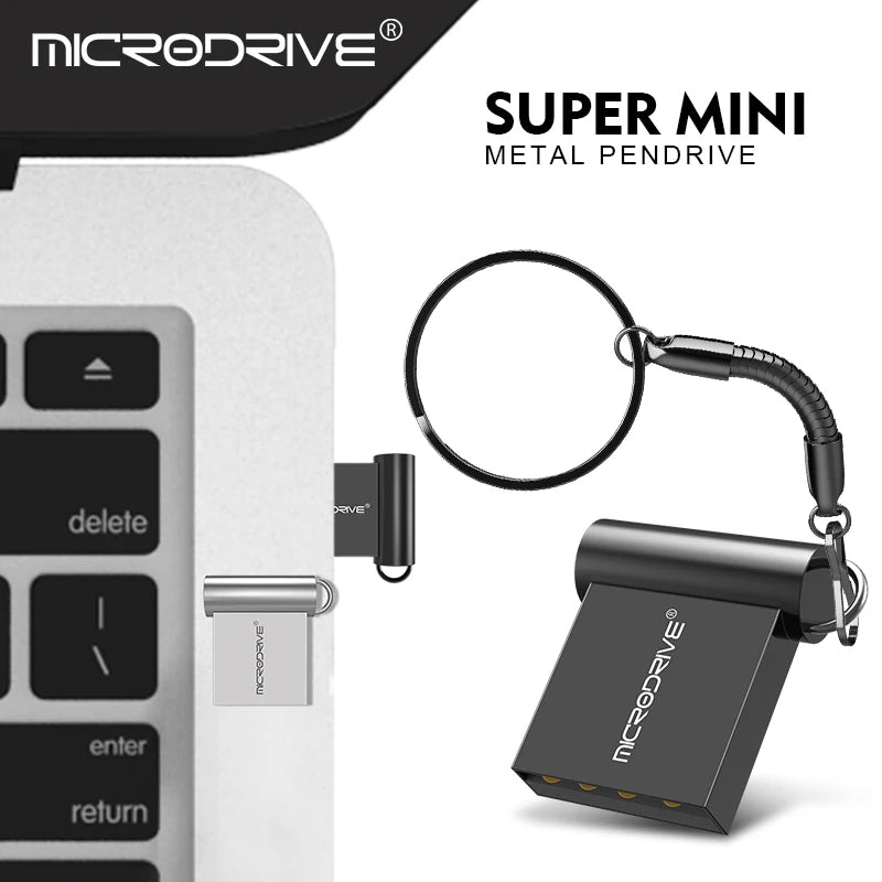 Super Mini 2.0 USB Flash Drive – Real Capacity Metal Pen Drive, Available in 4/8/16/32/64/128GB, Key Ring Memory Stick Gift