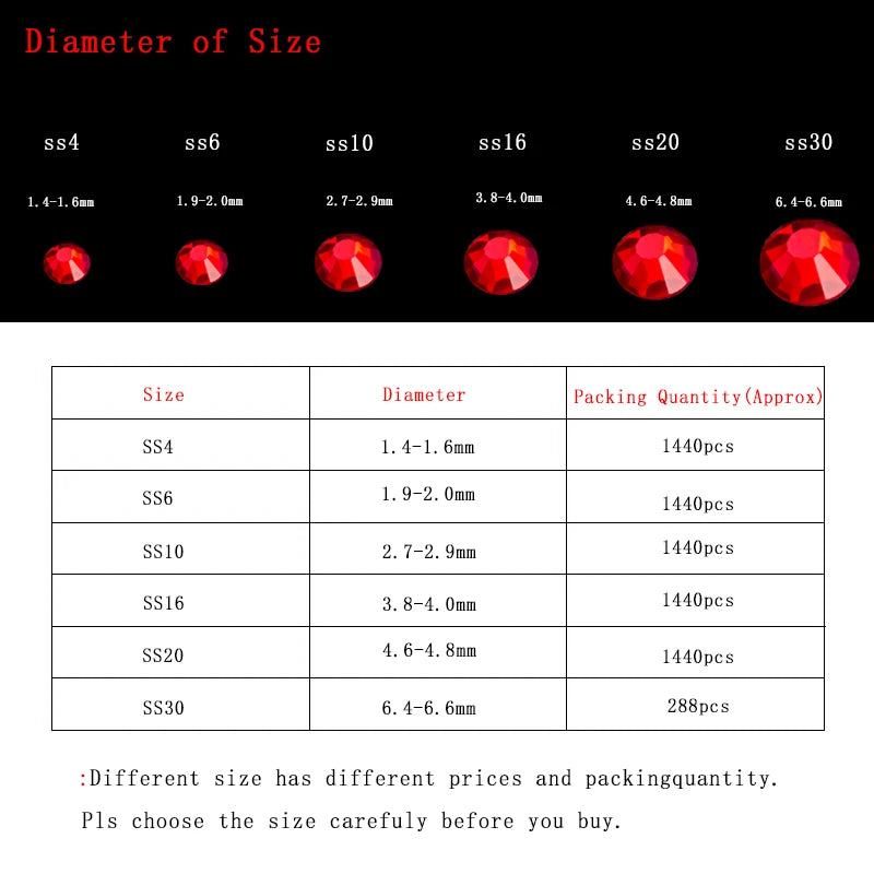 SS4-SS30 Multi-color Red Crystal Hot Fix Rhinestone - Super Glitter Hot Fix Strass Iron On Rhinestones for Fabric Garment