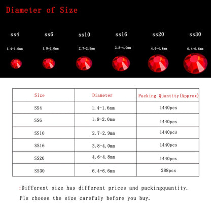 SS4-SS30 Multi-color Red Crystal Hot Fix Rhinestone - Super Glitter Hot Fix Strass Iron On Rhinestones for Fabric Garment