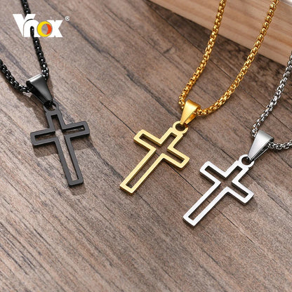 Vnox Stainless Steel Cutout Cross Necklace - Hollow Cross Pendant with 24'' Box Chain for Men & Women, Religious Faith Jewelry