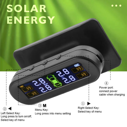 Car TPMS Sensors – Tire Pressure Monitoring System with Solar/USB, On-Board Computer for Off-Road 4x4 Vehicles, Automobile Accessories